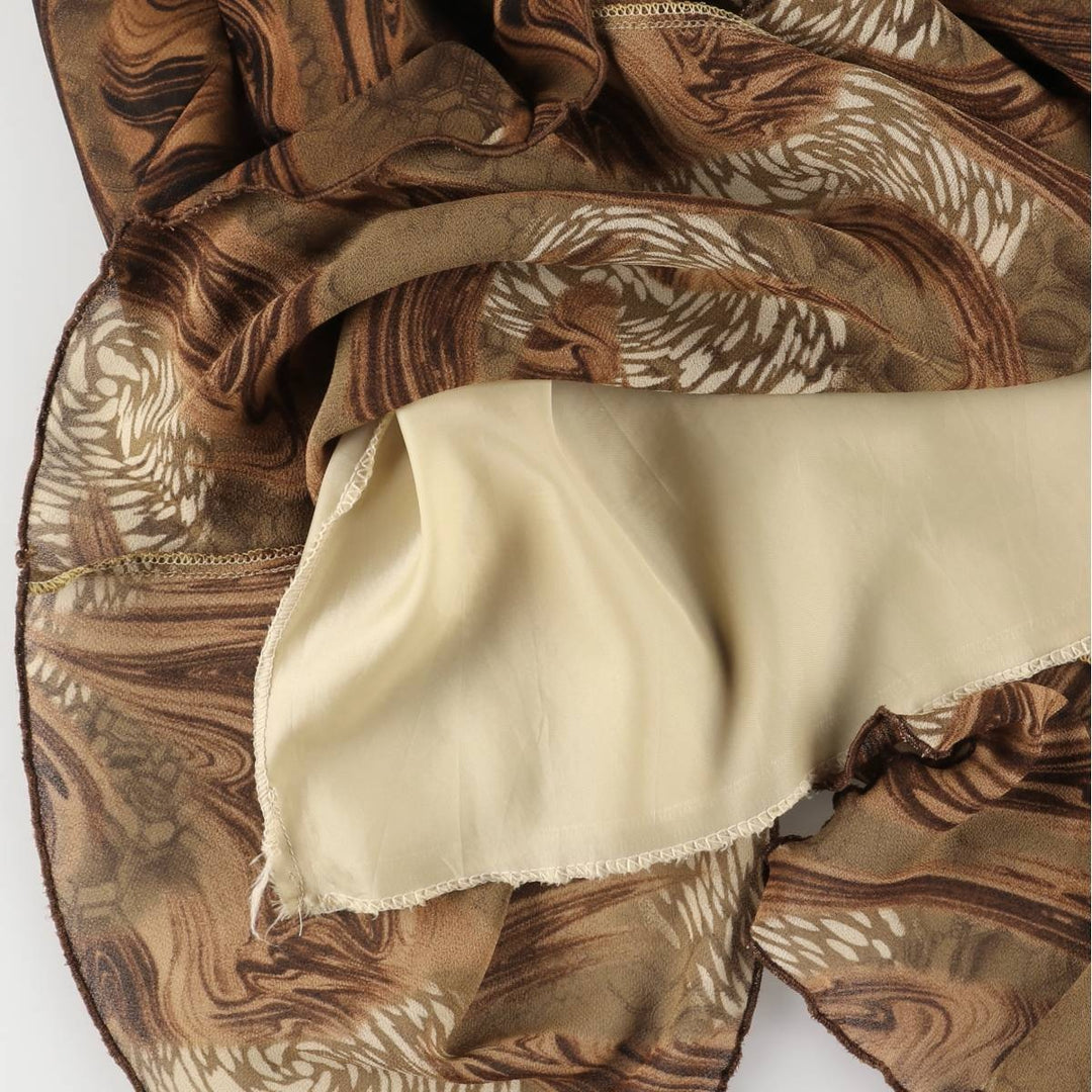 All-over print long A-line skirt, women's size L unclear brown type Vintage Second Hand