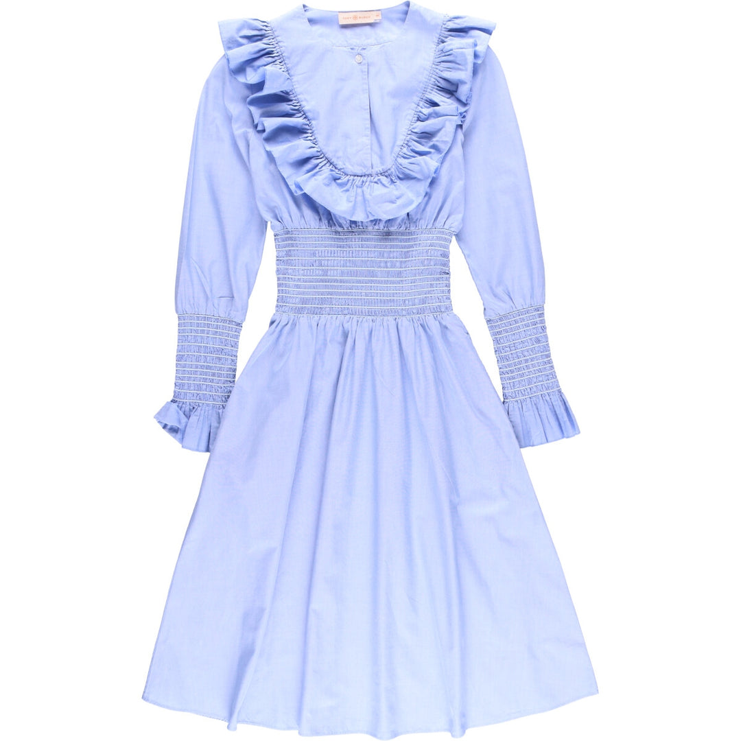 Tory Burch ruffled long-sleeved midi-length flared dress, women's size XXS cotton blue type Vintage Second Hand