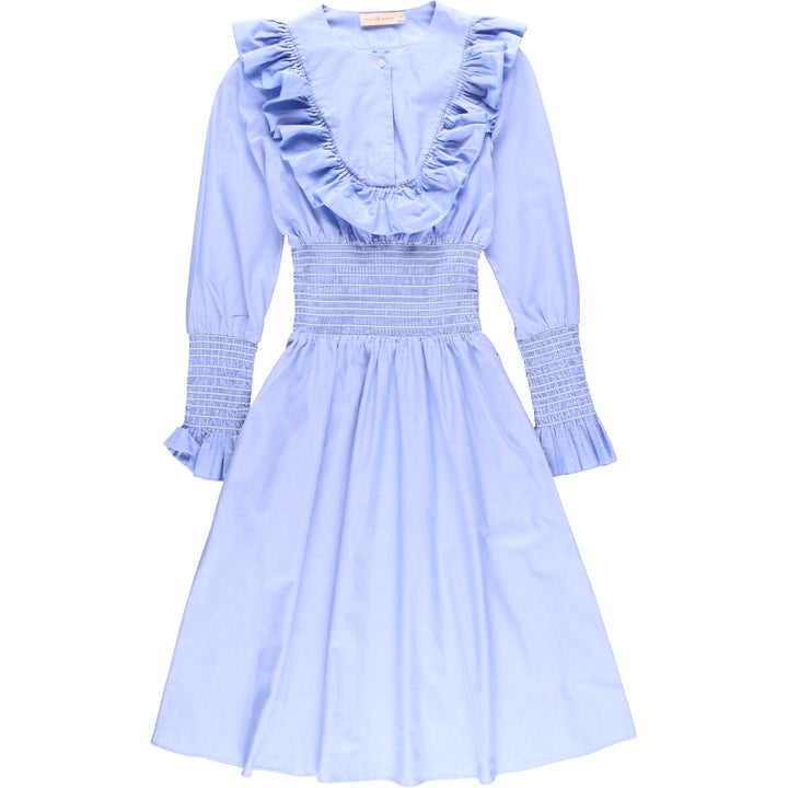 Tory Burch ruffled long-sleeved midi-length flared dress, women's size XXS cotton blue type Vintage Second Hand