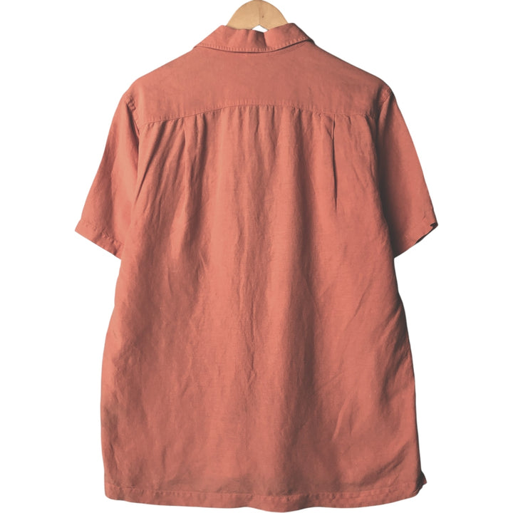 2000'S ~ NAUTICA Short Sleeve Open Collar Rayon and Linen Box Shirt, Men's Size Small linen orange type Vintage Second Hand