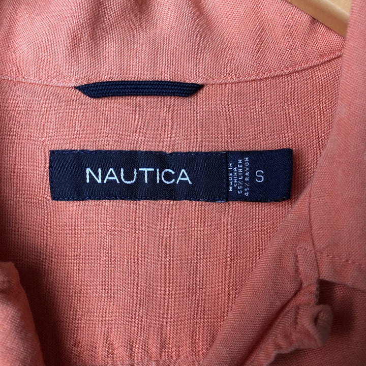 2000'S ~ NAUTICA Short Sleeve Open Collar Rayon and Linen Box Shirt, Men's Size Small linen orange type Vintage Second Hand