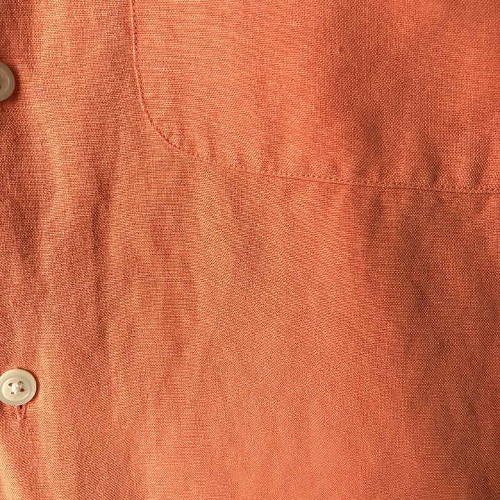 2000'S ~ NAUTICA Short Sleeve Open Collar Rayon and Linen Box Shirt, Men's Size Small linen orange type Vintage Second Hand