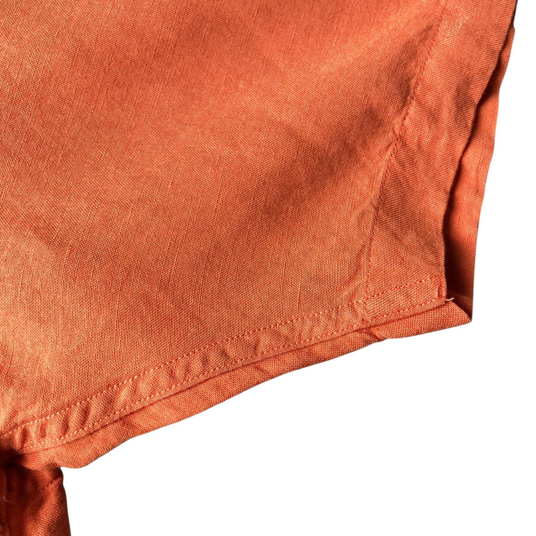 2000'S ~ NAUTICA Short Sleeve Open Collar Rayon and Linen Box Shirt, Men's Size Small linen orange type Vintage Second Hand