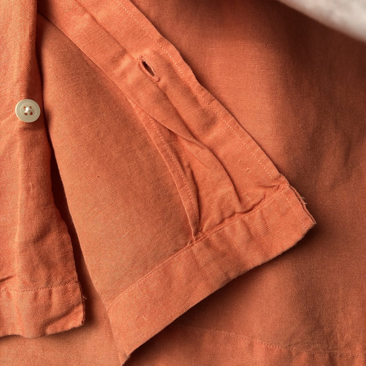2000'S ~ NAUTICA Short Sleeve Open Collar Rayon and Linen Box Shirt, Men's Size Small linen orange type Vintage Second Hand