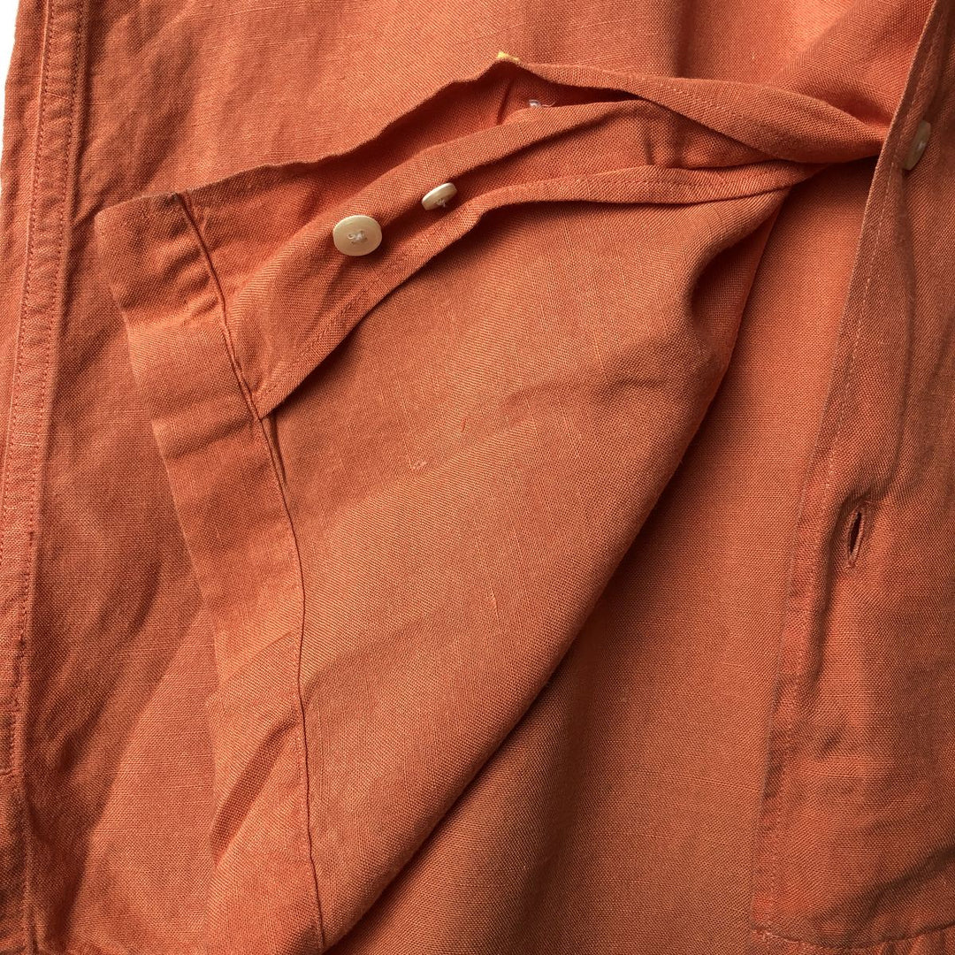2000'S ~ NAUTICA Short Sleeve Open Collar Rayon and Linen Box Shirt, Men's Size Small linen orange type Vintage Second Hand