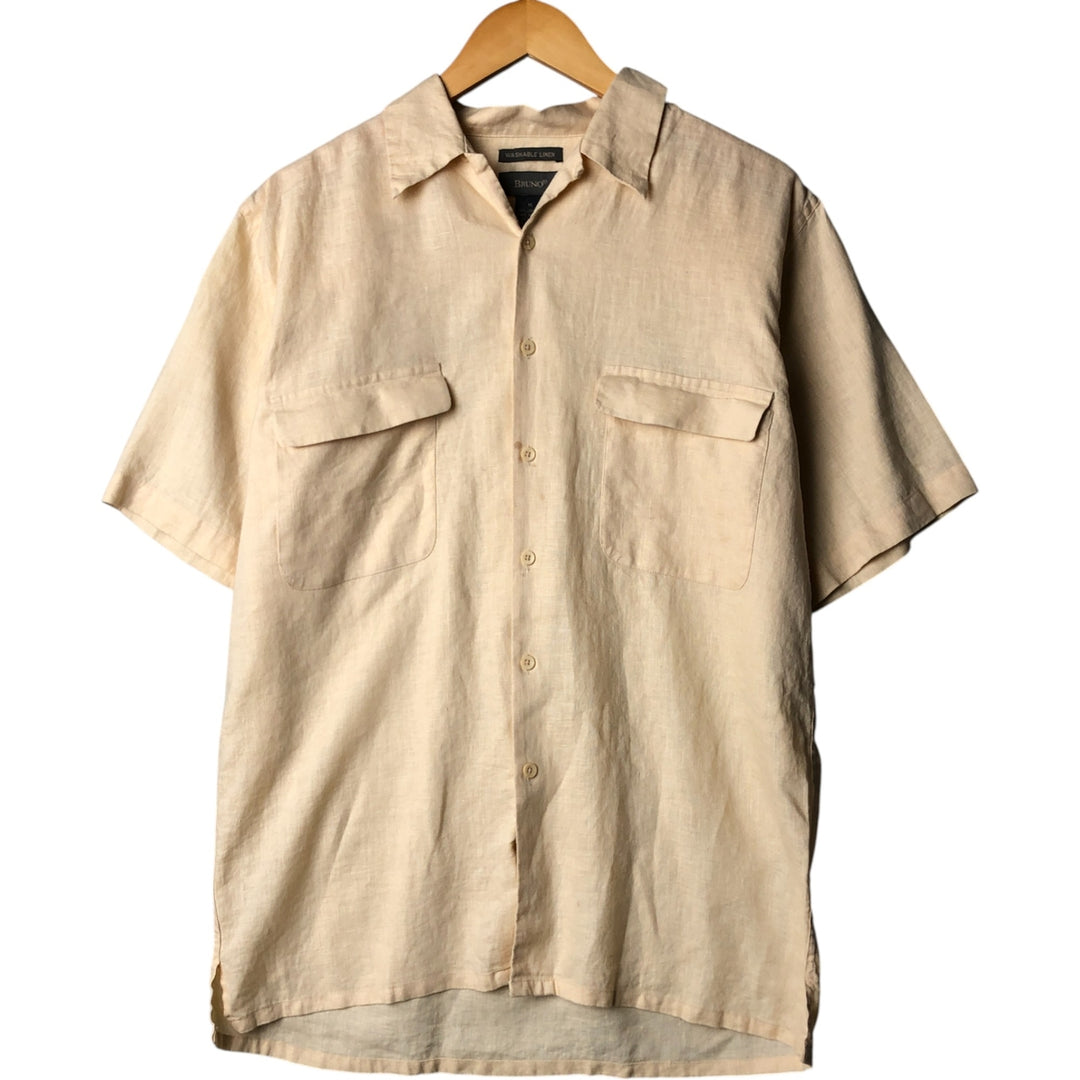 BRUNO WASHABLE LINEN Short Sleeve Open Collar Linen Shirt, Men's Size M linen Beige type Vintage Second Hand