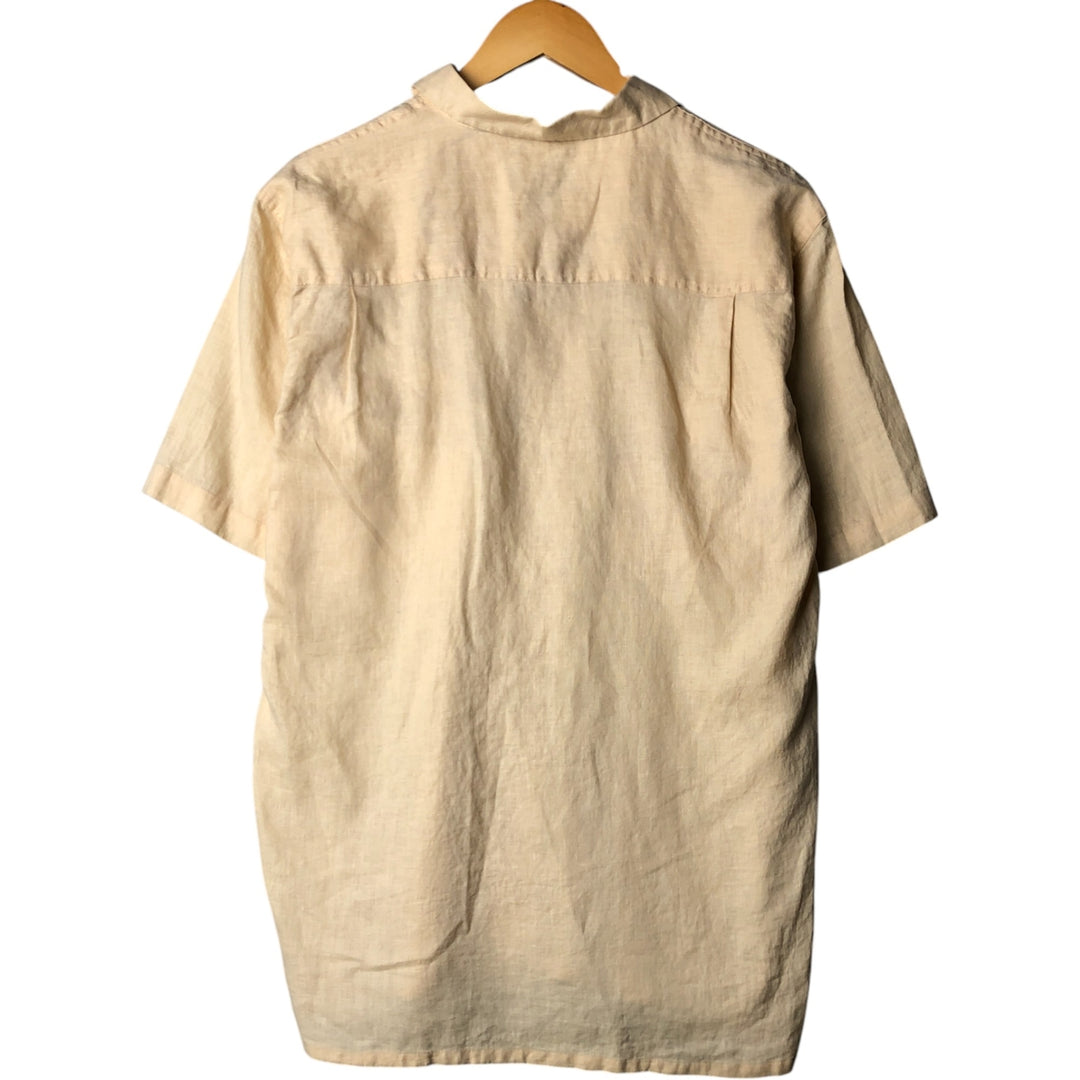 BRUNO WASHABLE LINEN Short Sleeve Open Collar Linen Shirt, Men's Size M linen Beige type Vintage Second Hand