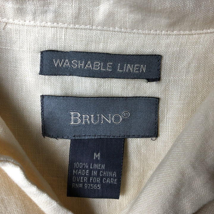 BRUNO WASHABLE LINEN Short Sleeve Open Collar Linen Shirt, Men's Size M linen Beige type Vintage Second Hand