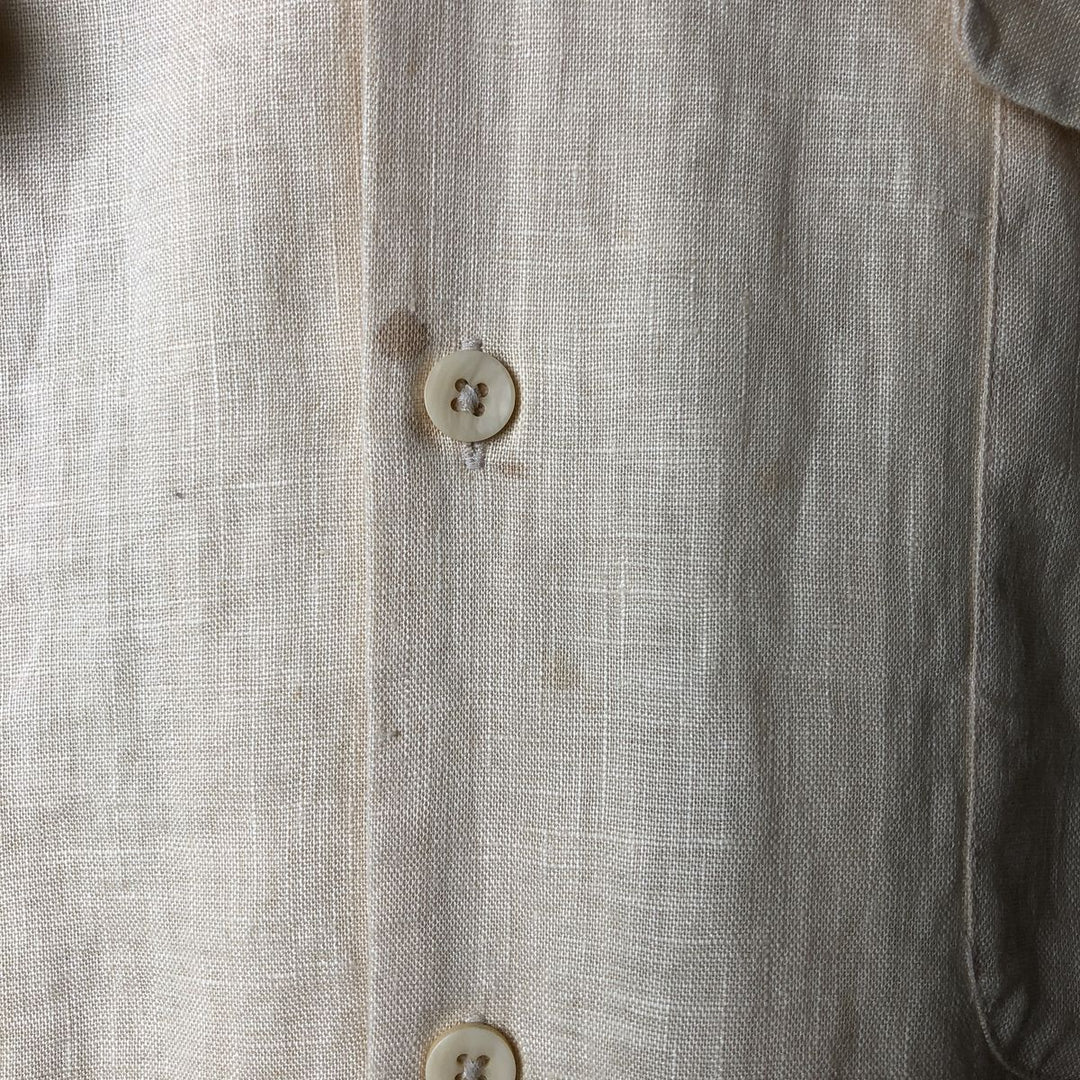 BRUNO WASHABLE LINEN Short Sleeve Open Collar Linen Shirt, Men's Size M linen Beige type Vintage Second Hand