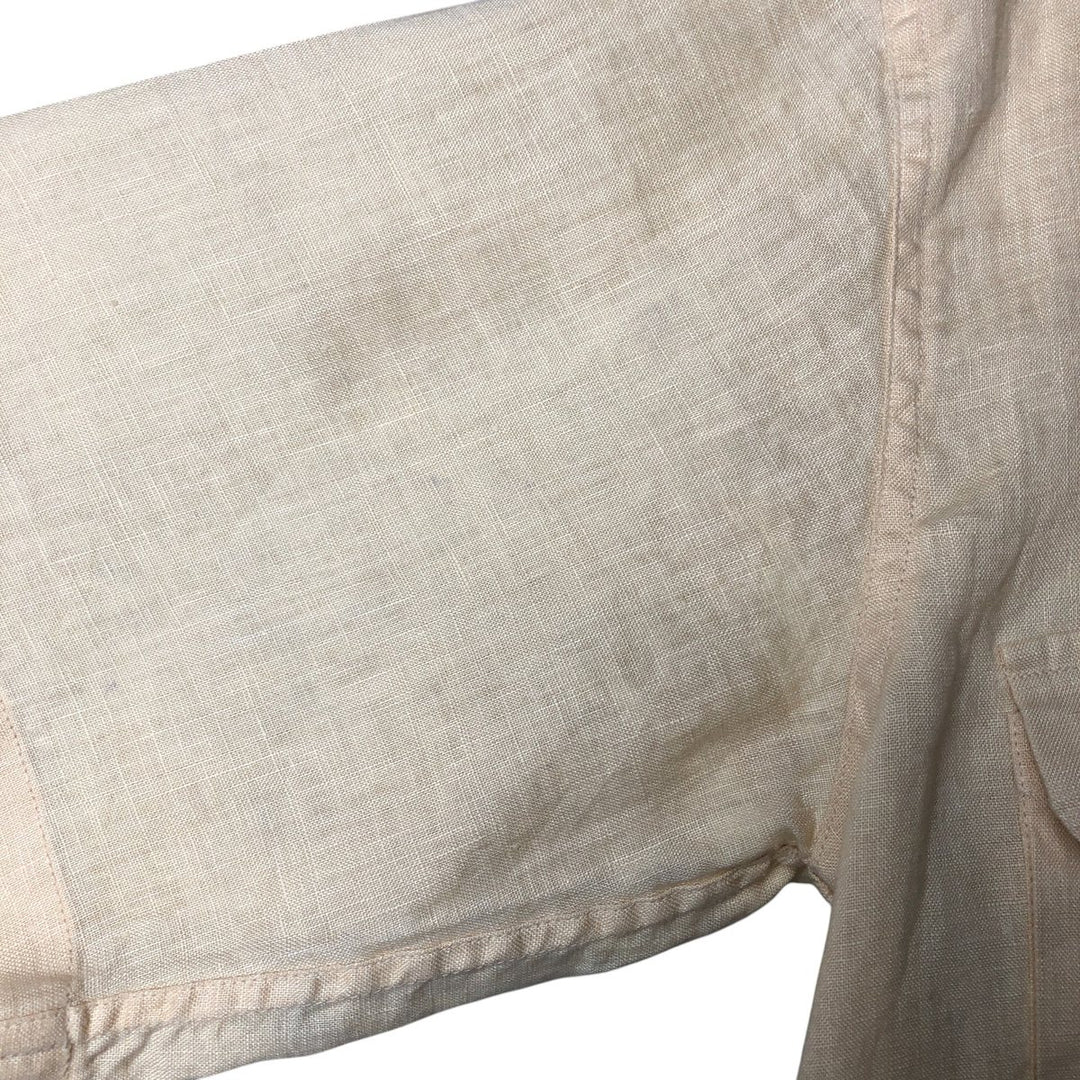 BRUNO WASHABLE LINEN Short Sleeve Open Collar Linen Shirt, Men's Size M linen Beige type Vintage Second Hand