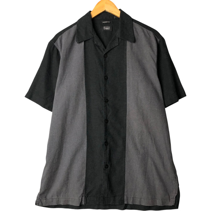 Haggar Washable Linen Two-Tone Short Sleeve Open Collar Rayon and Linen Box Shirt, Men's Size Medium linen black type Vintage Second Hand