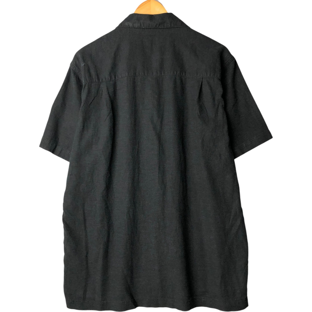 Haggar Washable Linen Two-Tone Short Sleeve Open Collar Rayon and Linen Box Shirt, Men's Size Medium linen black type Vintage Second Hand