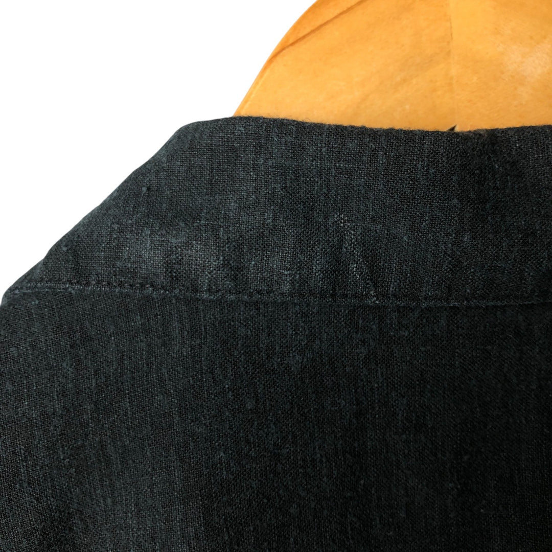 Haggar Washable Linen Two-Tone Short Sleeve Open Collar Rayon and Linen Box Shirt, Men's Size Medium linen black type Vintage Second Hand