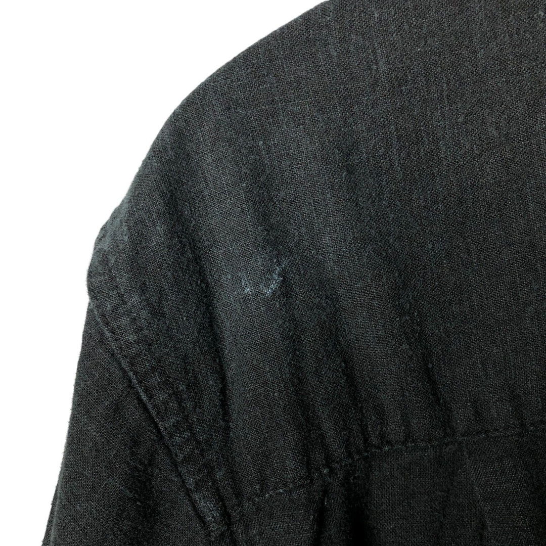 Haggar Washable Linen Two-Tone Short Sleeve Open Collar Rayon and Linen Box Shirt, Men's Size Medium linen black type Vintage Second Hand