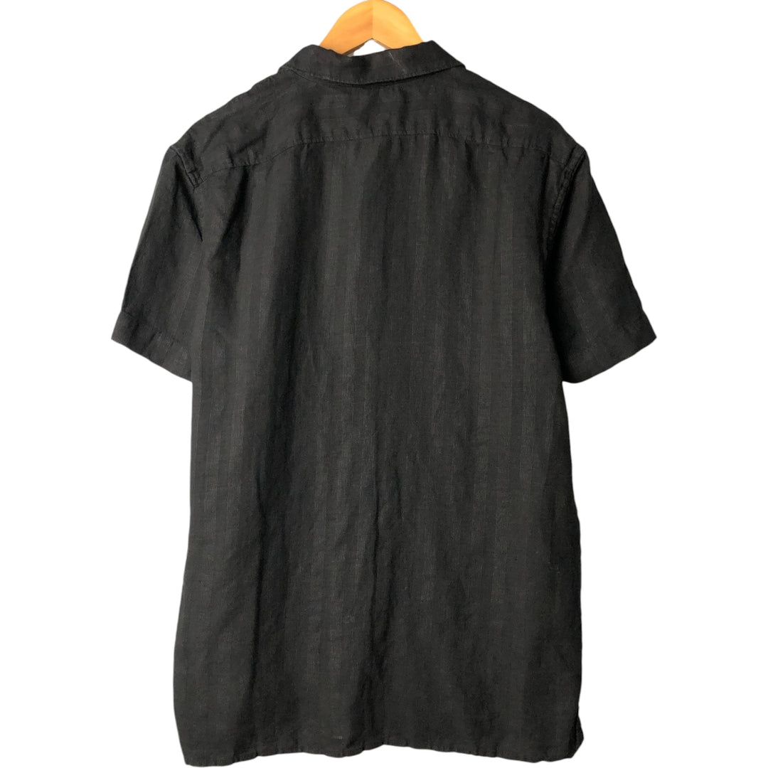 2000'S Banana Republic Stripe Pattern Short Sleeve Open Collar Linen Shirt, Men's Size M linen black type Vintage Second Hand
