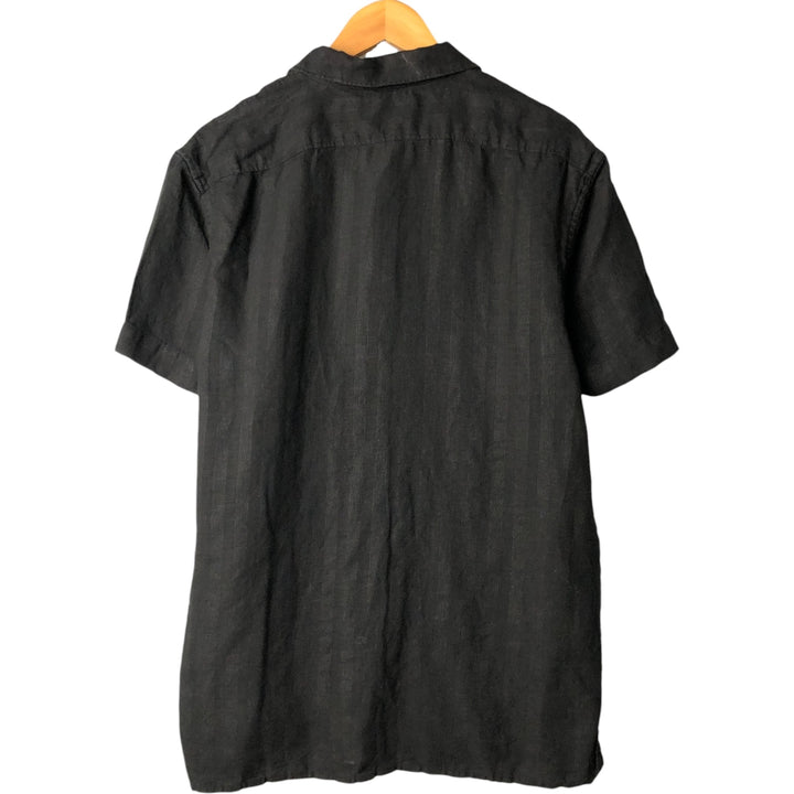 2000'S Banana Republic Stripe Pattern Short Sleeve Open Collar Linen Shirt, Men's Size M linen black type Vintage Second Hand