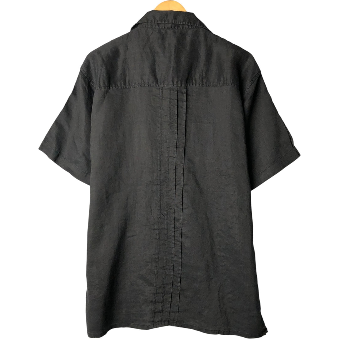 NEW GEN Short Sleeve Open Collar Linen Shirt, Box Shirt, Men's Size L linen black type Vintage Second Hand