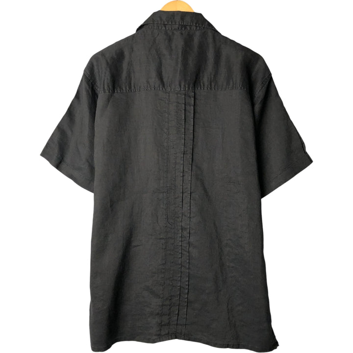 NEW GEN Short Sleeve Open Collar Linen Shirt, Box Shirt, Men's Size L linen black type Vintage Second Hand