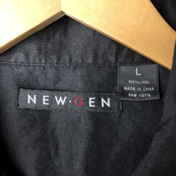 NEW GEN Short Sleeve Open Collar Linen Shirt, Box Shirt, Men's Size L linen black type Vintage Second Hand