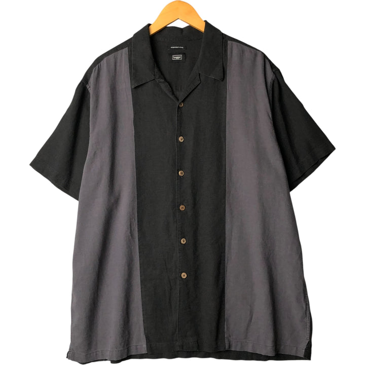 Haggar Short Sleeve Open Collar Linen Box Shirt, Men's XL linen black type Vintage Second Hand