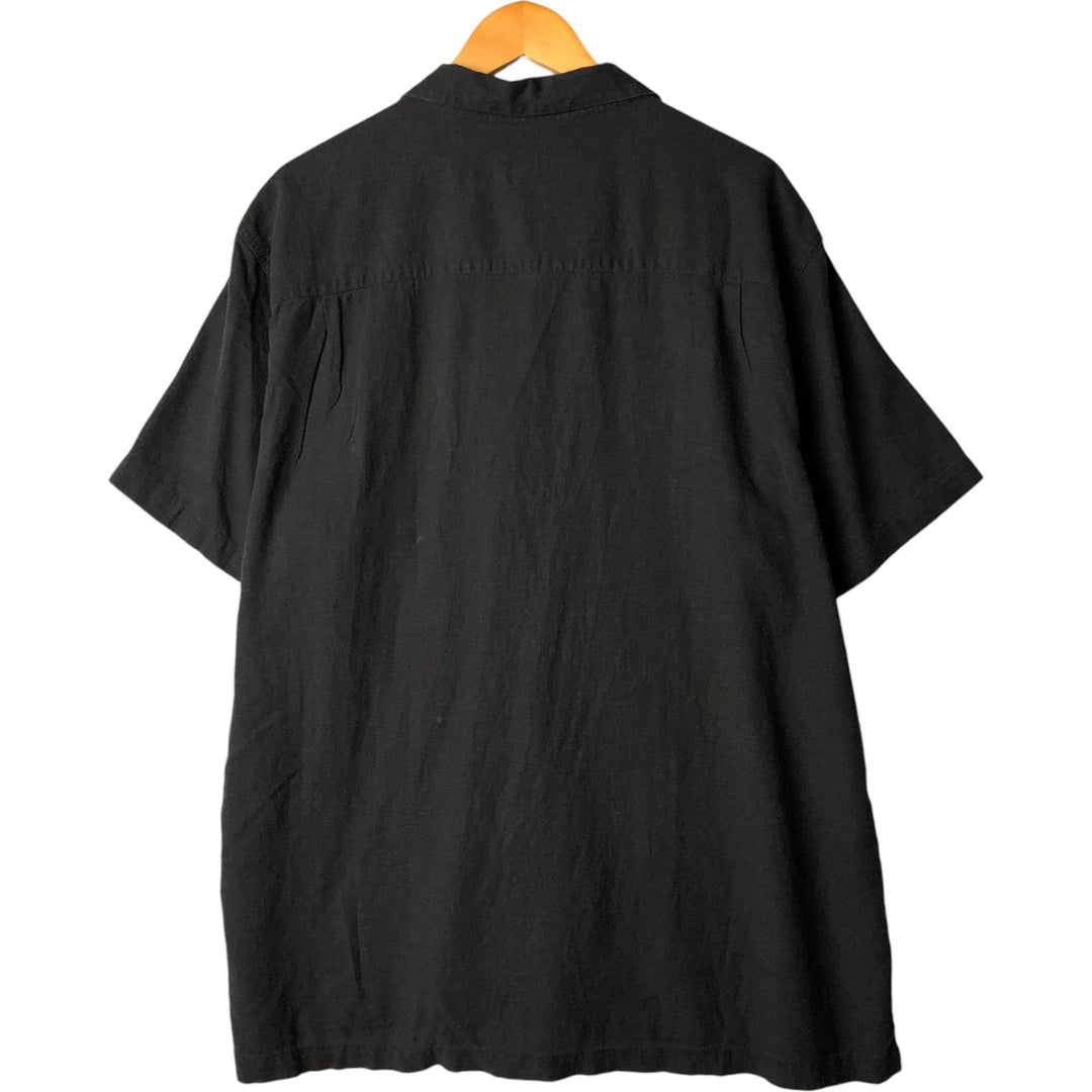 Haggar Short Sleeve Open Collar Linen Box Shirt, Men's XL linen black type Vintage Second Hand