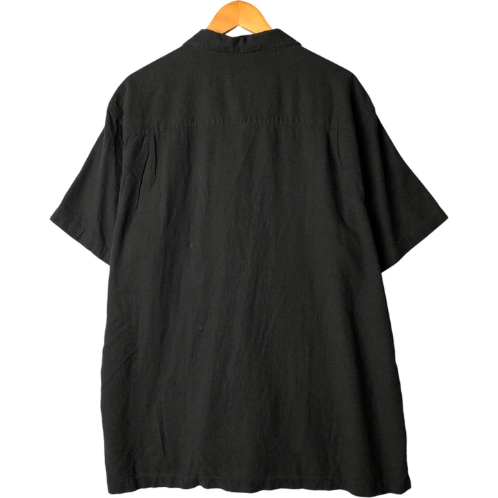 Haggar Short Sleeve Open Collar Linen Box Shirt, Men's XL linen black type Vintage Second Hand