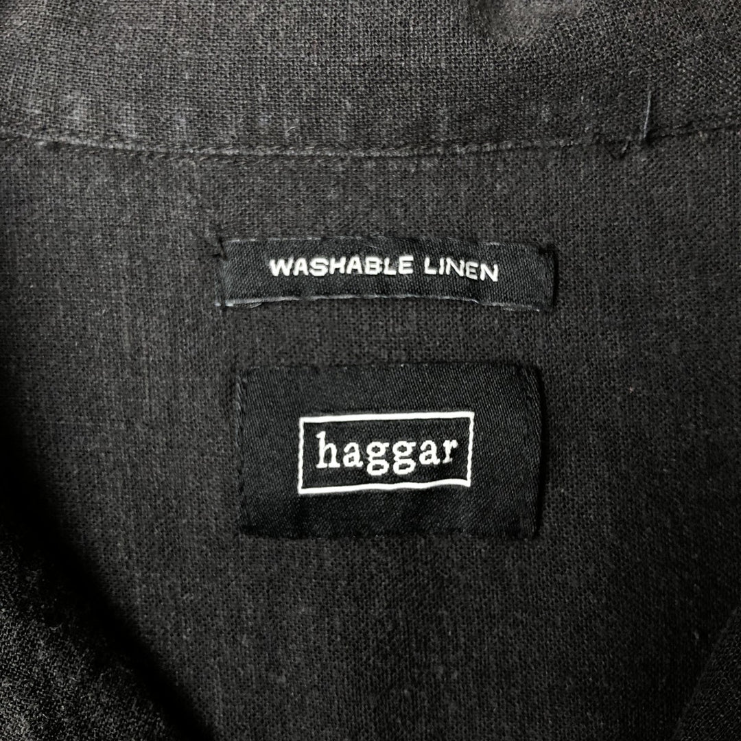 Haggar Short Sleeve Open Collar Linen Box Shirt, Men's XL linen black type Vintage Second Hand