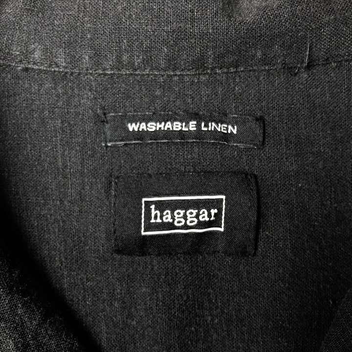 Haggar Short Sleeve Open Collar Linen Box Shirt, Men's XL linen black type Vintage Second Hand