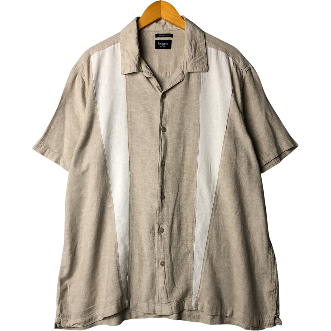 Haggar Short Sleeve Open Collar Linen Box Shirt, Men's XL linen Beige type Vintage Second Hand