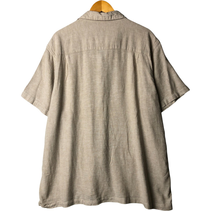 Haggar Short Sleeve Open Collar Linen Box Shirt, Men's XL linen Beige type Vintage Second Hand