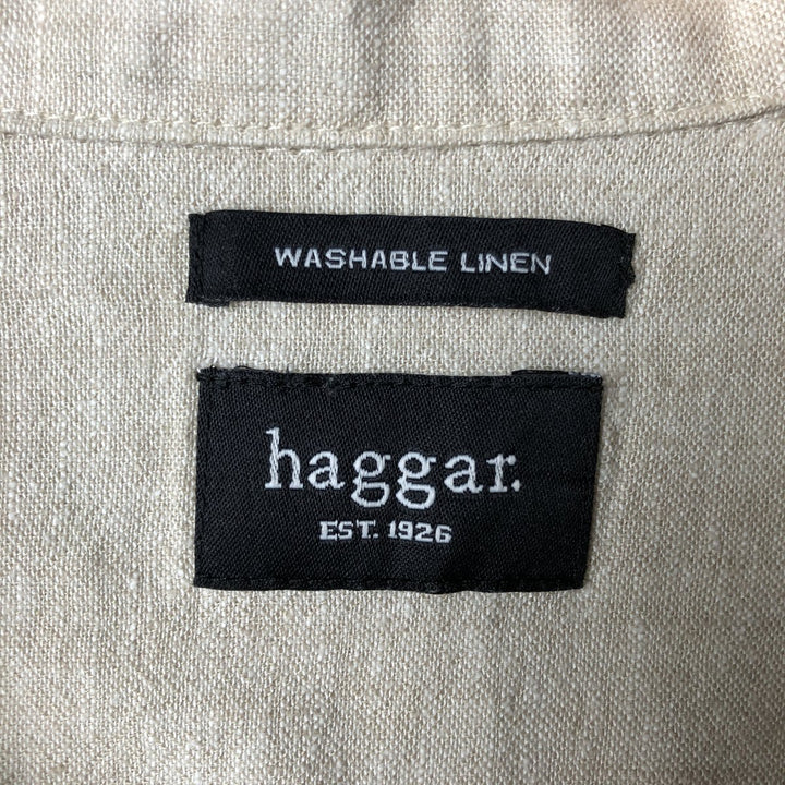 Haggar Short Sleeve Open Collar Linen Box Shirt, Men's XL linen Beige type Vintage Second Hand