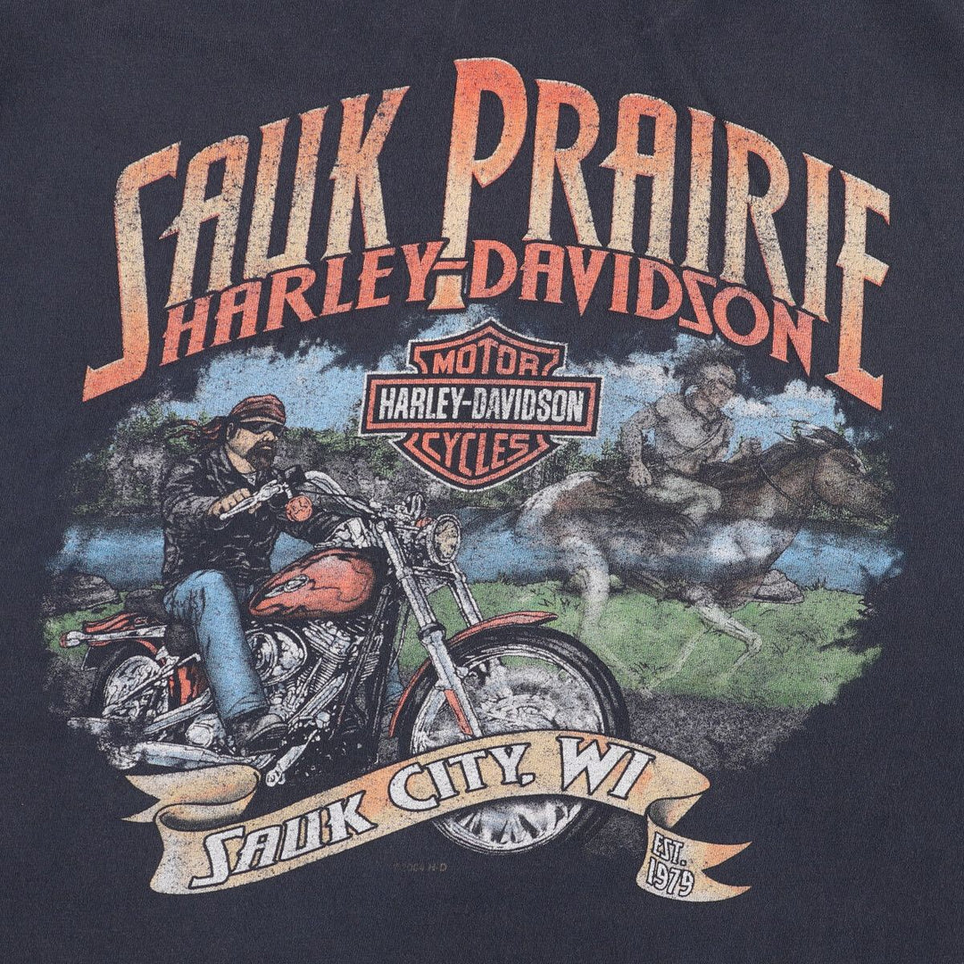 00'S Harley-Davidson Motorcycle Bike T-shirt Made in USA Men's L size cotton black type Vintage Second Hand