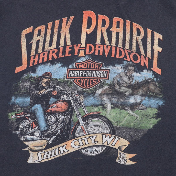 00'S Harley-Davidson Motorcycle Bike T-shirt Made in USA Men's L size cotton black type Vintage Second Hand