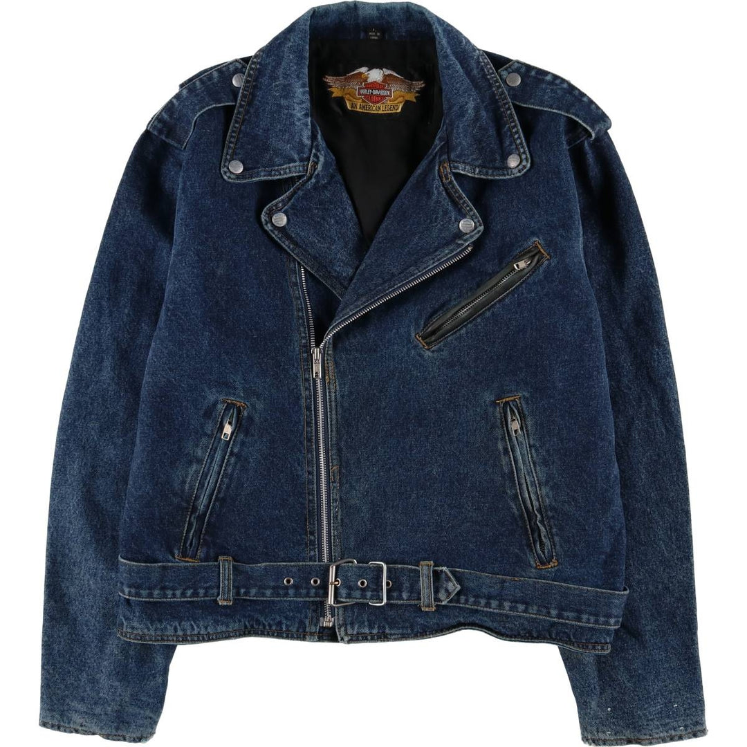 Harley-Davidson denim jacket, double rider jacket, men's size L cotton blue type Vintage Second Hand