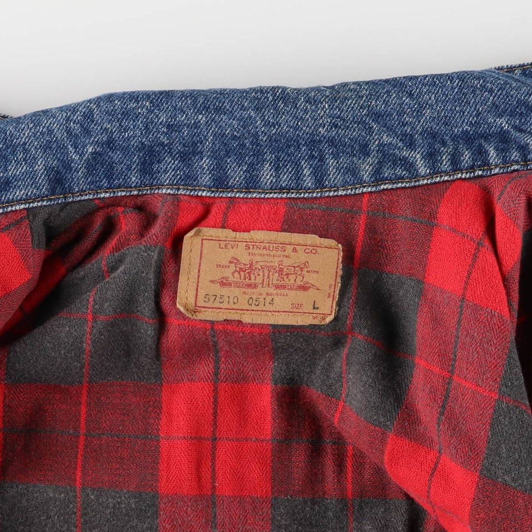 90'S Levi's 57510-0514 Denim Jacket, Made in USA, Men's Size L, Vintage cotton blue type Vintage Second Hand