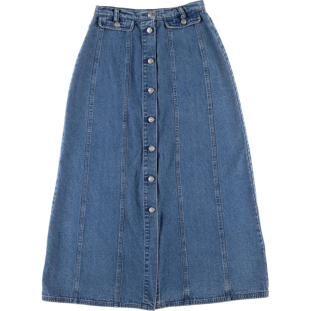 CAROLE LITTLE SPORT Open-Front Denim Long A-Line Skirt, Women's Size L cotton blue type Vintage Second Hand