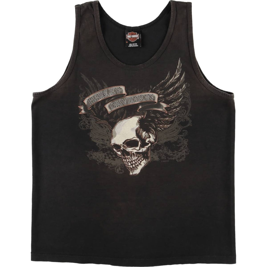 2000'S Harley-Davidson Skull Pattern Tank Top, Made in USA, Men's Size Medium cotton black type Vintage Second Hand