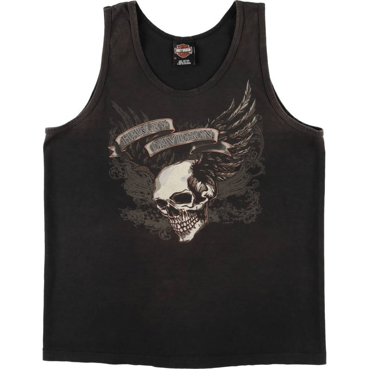 2000'S Harley-Davidson Skull Pattern Tank Top, Made in USA, Men's Size Medium cotton black type Vintage Second Hand