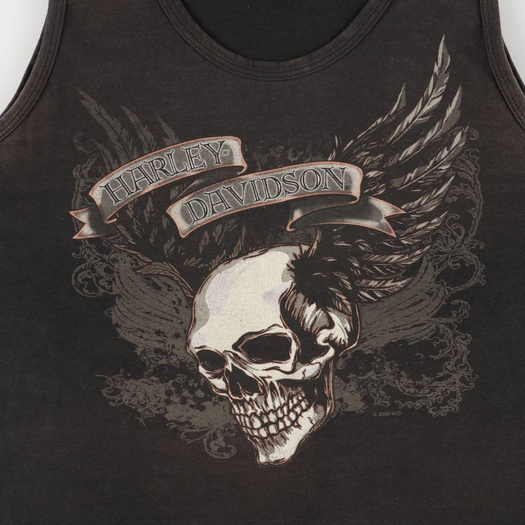 2000'S Harley-Davidson Skull Pattern Tank Top, Made in USA, Men's Size Medium cotton black type Vintage Second Hand