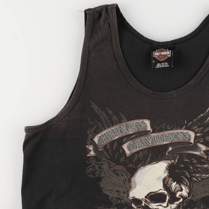 2000'S Harley-Davidson Skull Pattern Tank Top, Made in USA, Men's Size Medium cotton black type Vintage Second Hand