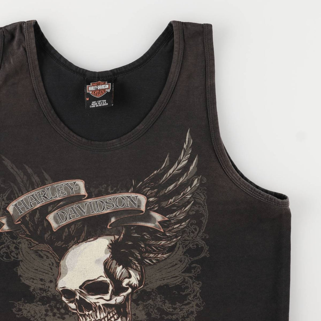 2000'S Harley-Davidson Skull Pattern Tank Top, Made in USA, Men's Size Medium cotton black type Vintage Second Hand