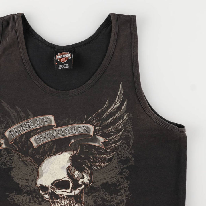 2000'S Harley-Davidson Skull Pattern Tank Top, Made in USA, Men's Size Medium cotton black type Vintage Second Hand