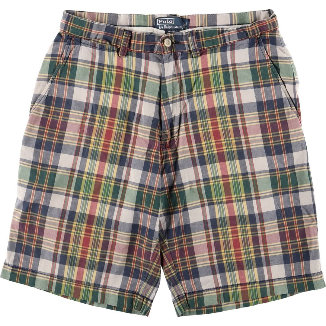 Ralph Lauren POLO by Ralph Lauren PROSPECT SHORT Check Pattern Cotton Shorts, Men's Size W32 cotton navy blue type Vintage Second Hand