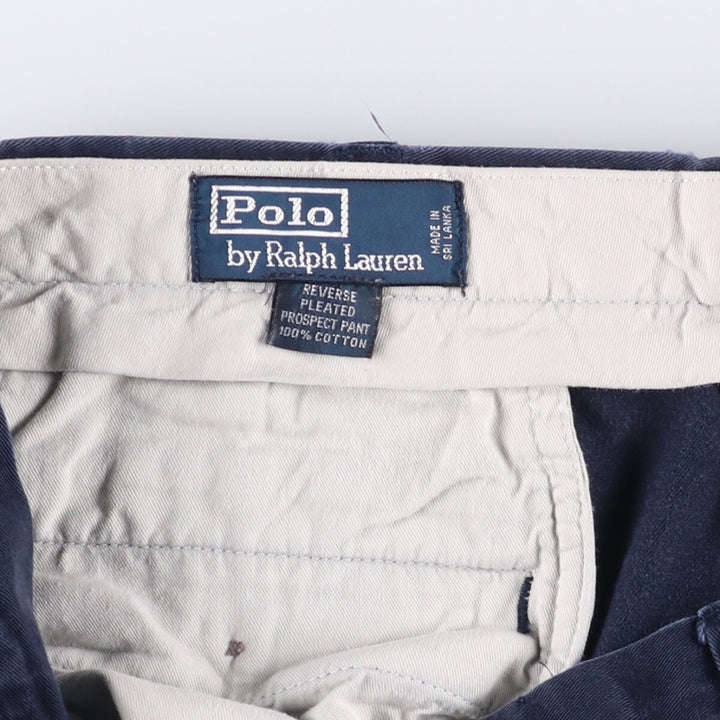 Ralph Lauren POLO by Ralph Lauren EVERSE PLEATED two-pleat chino pants, men's size W36 cotton navy blue type Vintage Second Hand
