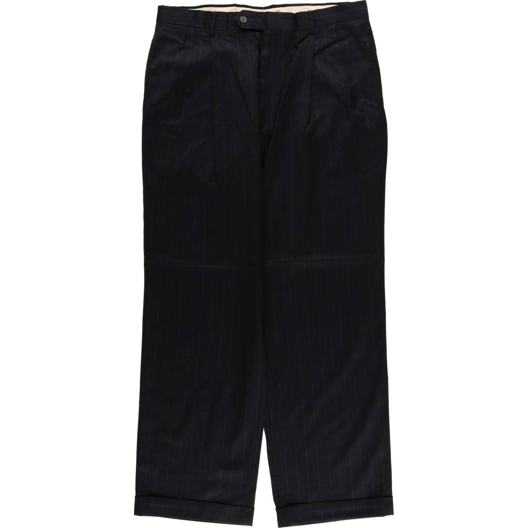 JOS.A.BANK Stripe Pattern Two-Pleated Slacks, Men's Size 35 unclear navy blue type Vintage Second Hand