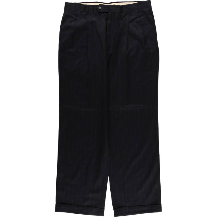 JOS.A.BANK Stripe Pattern Two-Pleated Slacks, Men's Size 35 unclear navy blue type Vintage Second Hand