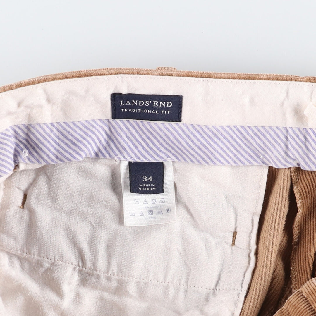 2000'S LANDS' END TRADITIONAL FIT Corduroy Pants, Men's, Size 34 cotton beige type brown Vintage Second Hand