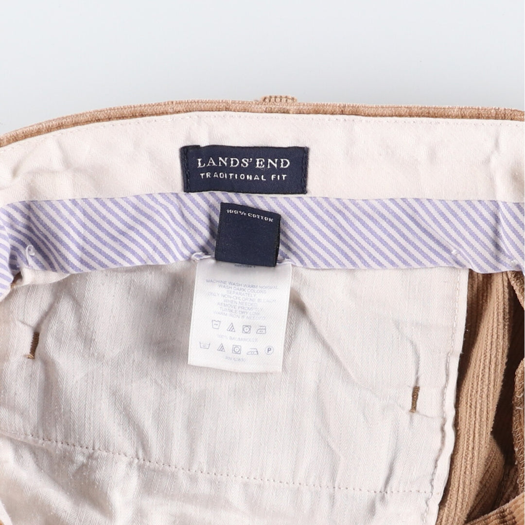 2000'S LANDS' END TRADITIONAL FIT Corduroy Pants, Men's, Size 34 cotton beige type brown Vintage Second Hand