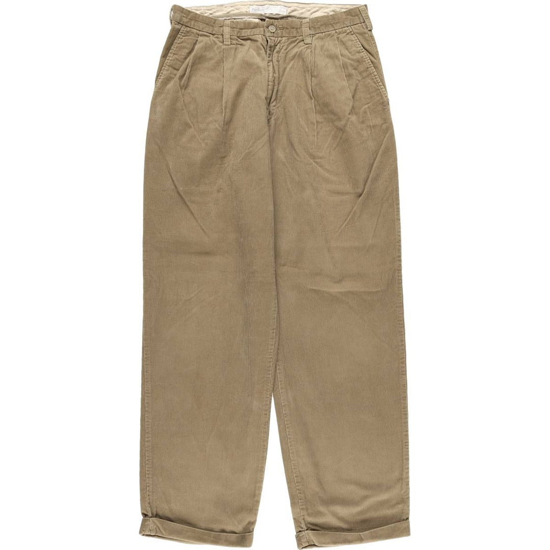 Perry Ellis Cotton Two-pleat Corduroy Pants, Men's, Size W34 cotton Beige type Vintage Second Hand