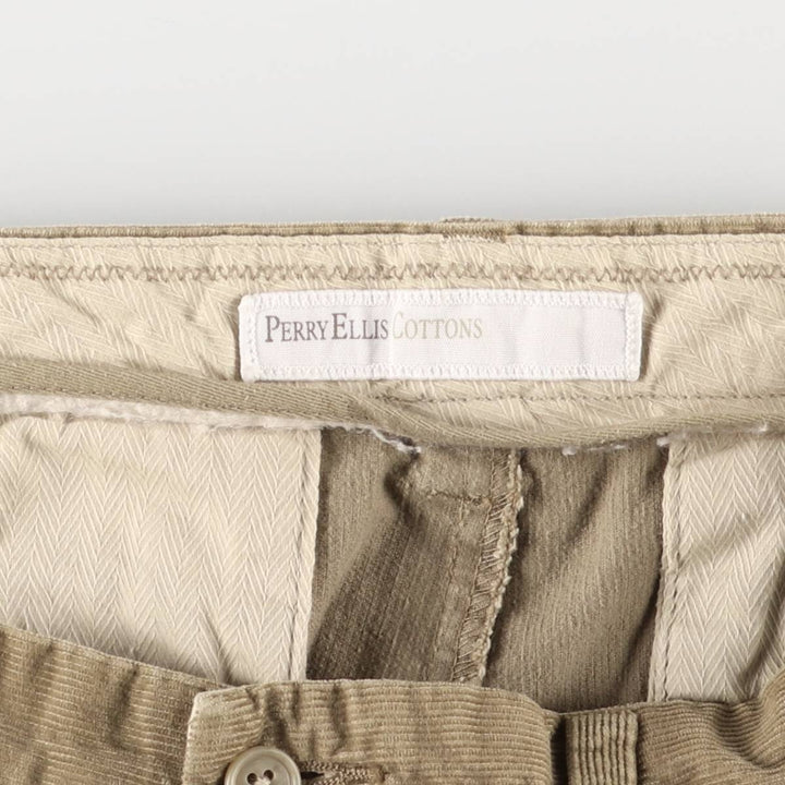 Perry Ellis Cotton Two-pleat Corduroy Pants, Men's, Size W34 cotton Beige type Vintage Second Hand